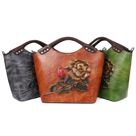 HEARTFELT ROSE™ Leather Handbag - Real Cowhide Leather with 3D Rose Embossed