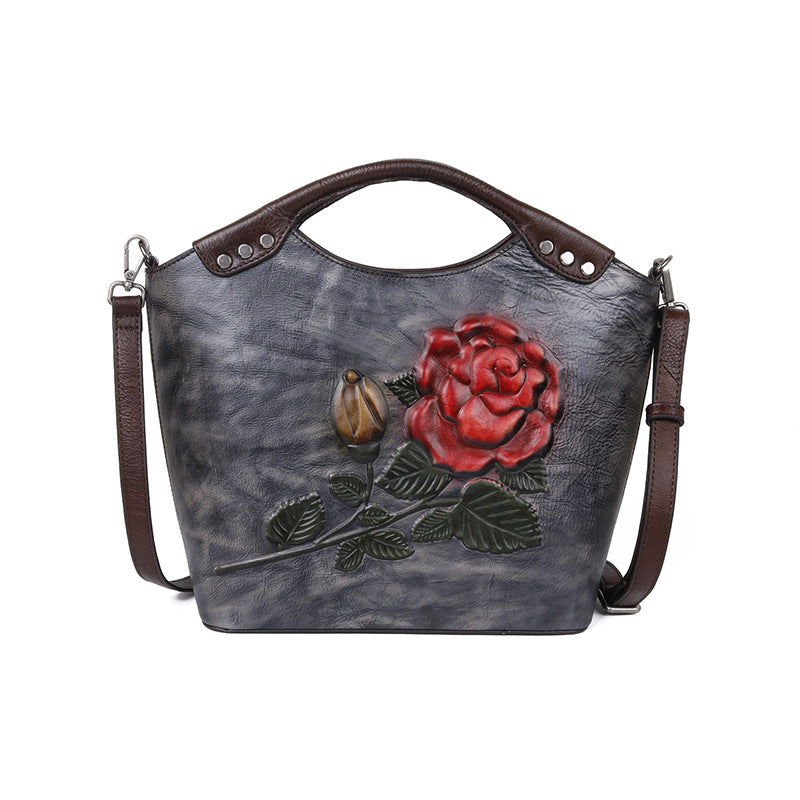 HEARTFELT ROSE™ Leather Handbag - Real Cowhide Leather with 3D Rose Embossed