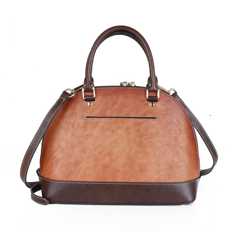 Cowhide Leather Handbag with Embossed Rose