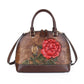 Cowhide Leather Handbag with Embossed Rose